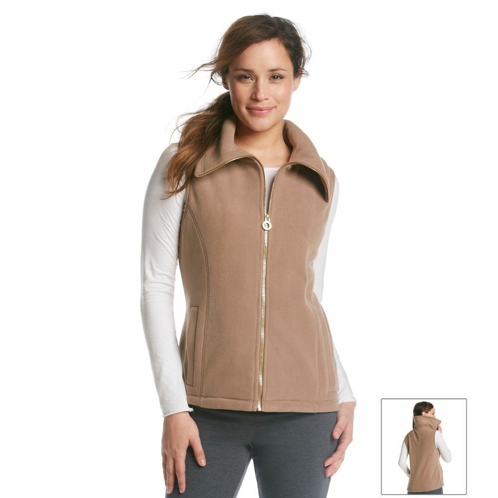 New! CALVIN KLEIN Performance Zip-Front Fleece Vest Brown Size Small - Picture 2 of 2